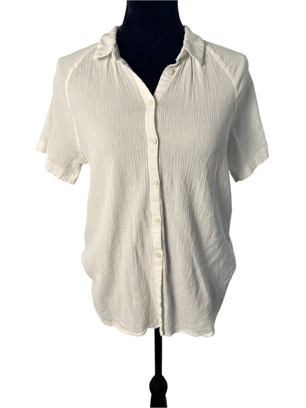 Madewell | White Cotton Short-Sleeve Button-Down Gauze Shirt | Sz M - Picture 2 of 7